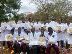 Mobile Lab students with donated porridge