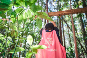 Camper playing around in the woods