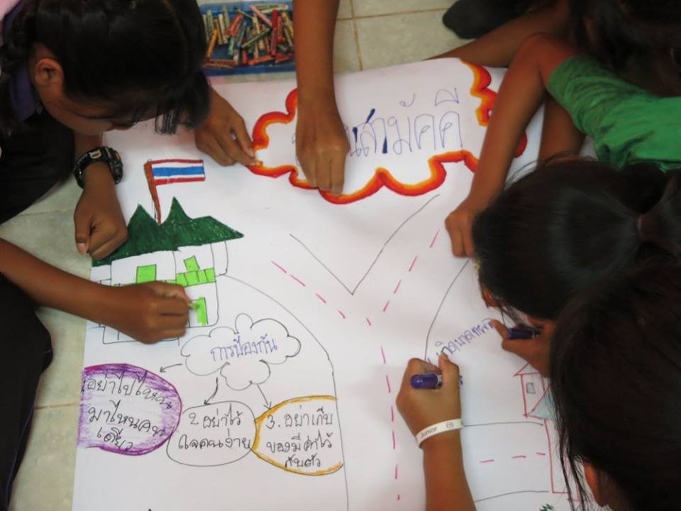 Students creating a poster
