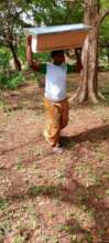 Women carrying a hive to its location