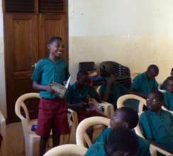 Report-back on a new book during a reading class.