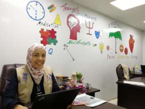 Hadeel inside a clinic at Azraq Refugee Camp
