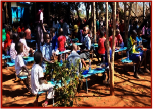 Hundreds eat a nutritious meal.
