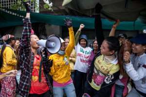 Cambodian women protesting