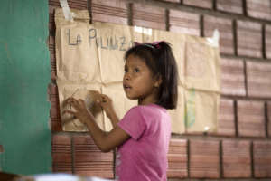 Maijuna girl -- learning about bees