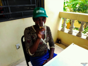 AFEDEM member Mirtha Bernard taste tests the wine