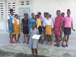 Sewing class participants and instructor