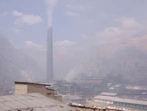 The smelter emits toxic pollution above La Oroya