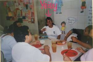 Yeisy having lunch at the school (2003)