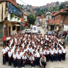 Students in front of the school