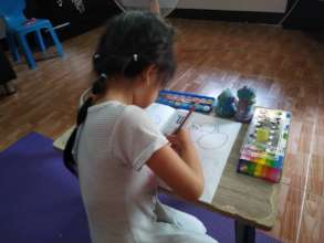 One of our kids doing school at home