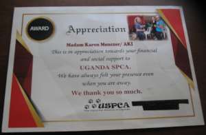 USPCA certificate presented to AKI donors