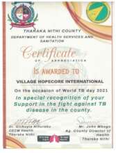 HopeCore's certificate of recognition  Fighting TB