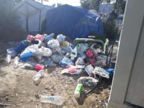 Overflowing rubbish bins on Lesvos
