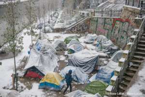 Snowy tents in Paris