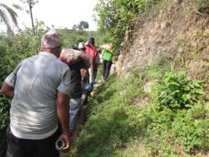 Hiking to construction site