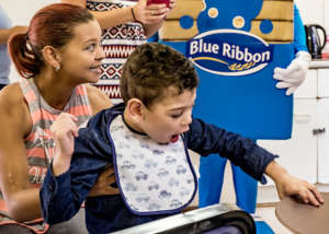So excited to get into his new wheelchair!