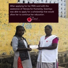 Thanks to Heroes, Sowmiya received her PAN card