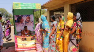 Lined up for registering at the camp