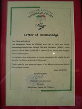 A diploma recognises the support HOPE has given