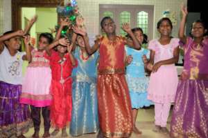 Younger girls perform at our Christmas party