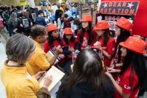 All female FTC team pit interview.