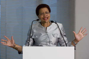 Graca Machel speaking at a Johannesburg conference