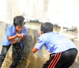 School children drink water