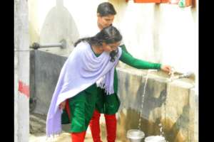 School-going girls are fetching water