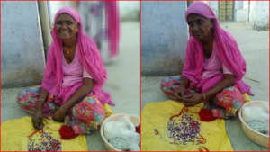 old Women Member of SHGs are making Handicrafts