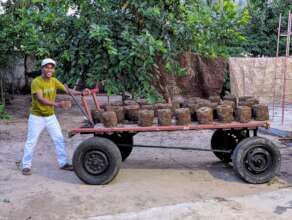 Biochar bricks on the team's hand-constructed cart