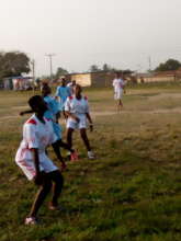 Bedaabour teen girls playing soccer.