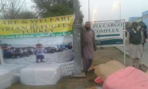 Relief goods being air lifted to Turkey.