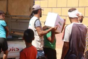 Ration being Distributed among Refugees