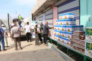 Food packets loaded for Refugee Camps.