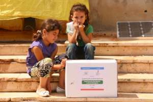 Syrian Children with Food Packet.