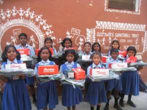 Children  with their school requirements