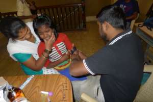 Heamoglobin test samples being taken