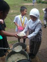 Pot of soup made with clean water at Sahaya ES