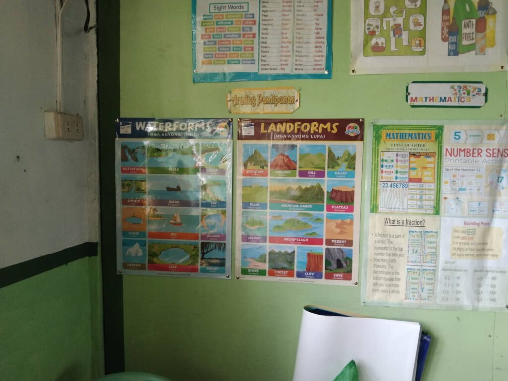 Learning posters on classroom walls at Sahaya