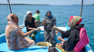 Women preparing coral discs