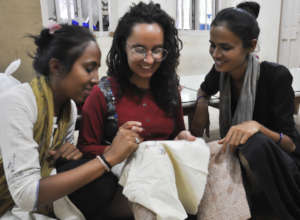Tulsiben and Taraben teach an embroidery workshop