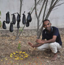 Nanjibhai explains his installation on rain