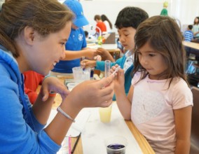 Two girls working together on scienec
