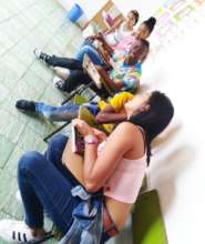 Chinese whispers in English class with teens