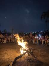 A campfire under the stars