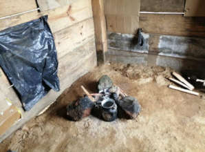 Cooking area in home before fuel-efficient stove