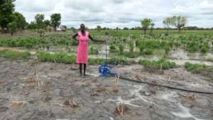 A foot pump is used to help water the garden.