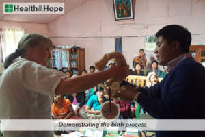 Demonstrating the birthing process