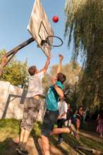 Playing basketball